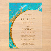 BUDGET Acryl Huwelijk Turquoise Goud Blauwgroen Ag Acryl Uitnodigingen (Voorkant)