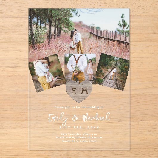 BUDGET Acryl Transparante Fotocollage Bruiloft Mod Acryl Uitnodigingen (Voorkant)