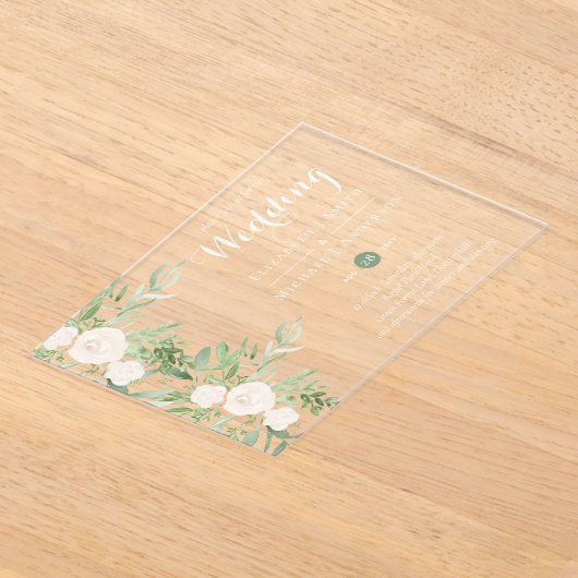 BUDGET Acryl Transparante Trouw Magnolia Bloemen Acryl Uitnodigingen (Laagn)