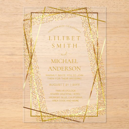 BUDGET Acryl Trouw Goud Nep Folie Elegant Acryl Uitnodigingen (Voorkant)