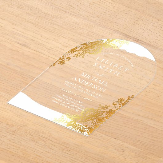 BUDGET Acryl Trouw Gouden Lace Filigraan Elegant  Acryl Uitnodigingen (Laagn)
