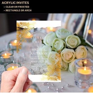 BUDGET Acryl Trouw Gouden Lace Filigraan Elegant  Uitnodigingen