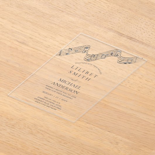 BUDGET Acryl Trouw MUSIC NOTEN Zilver Grijs Acryl Uitnodigingen (Laagn)