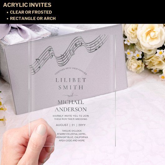 BUDGET Acryl Trouw MUSIC NOTEN Zilver Grijs Acryl Uitnodigingen