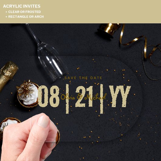 BUDGET Acryl Trouw Save Datum Minimalistisch Goud Acryl Uitnodigingen