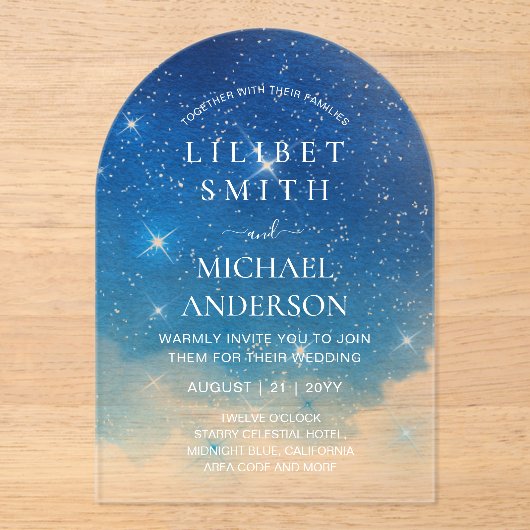 BUDGET Acryl Trouw STERRENNACHT HEMELSE LUCHT Acryl Uitnodigingen (Voorkant)