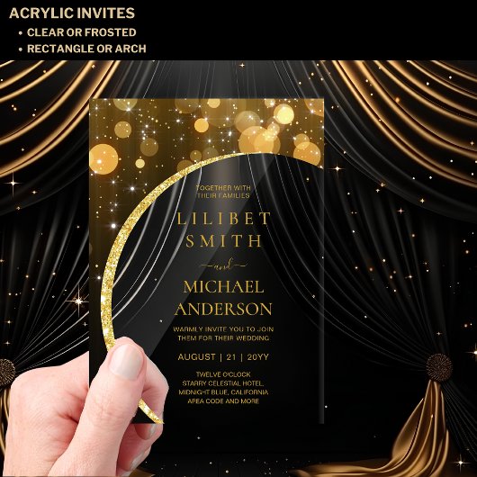 BUDGET Acryl Trouwmoderne Zwart Goud Minimaal Acryl Uitnodigingen