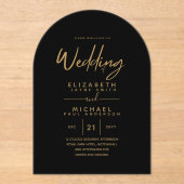 BUDGET Acryl Zwart Goud Tekst Elegante bruiloft Acryl Uitnodigingen (Voorkant)