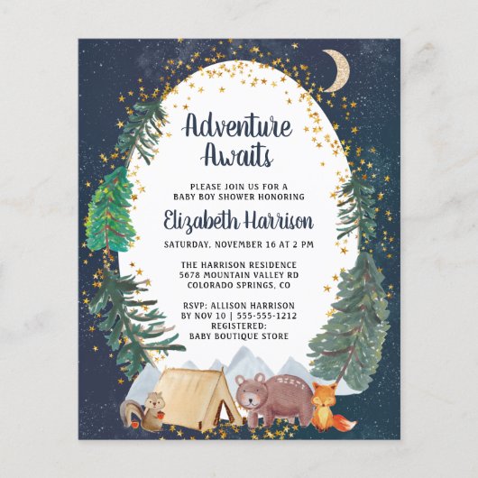 Budget Adventure Night Sky Baby shower Uitnodiging (Voorkant)