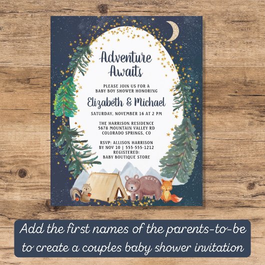 Budget Adventure Night Sky Baby shower Uitnodiging