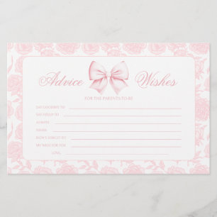 Budget Advies & Wensen Roze strik Baby shower Spel Briefpapier