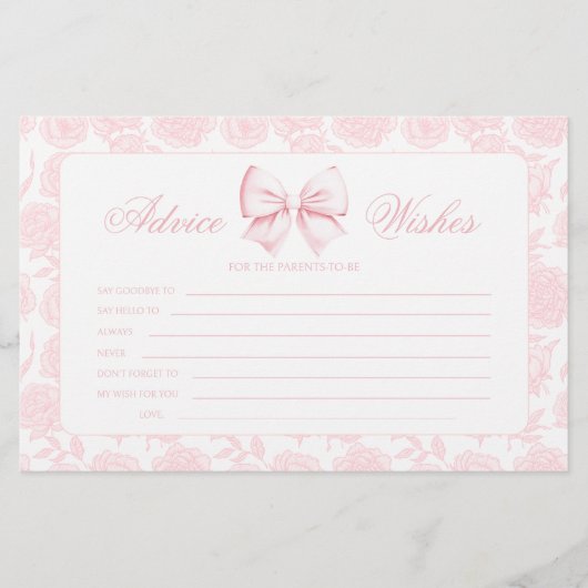 Budget Advies & Wensen Roze strik Baby shower Spel Briefpapier (Voorkant)