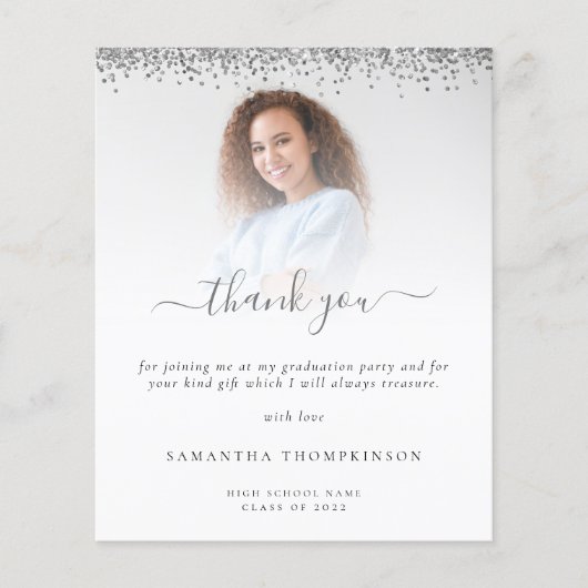 Budget Afstudeerder Foto Zilver Glitter Dank u (Voorkant)