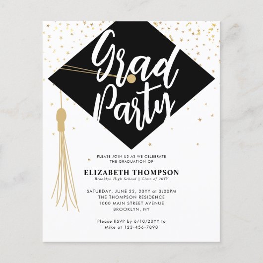 Budget AFSTUDEERDER Pet Black Gold Graduparty uitg (Voorkant)