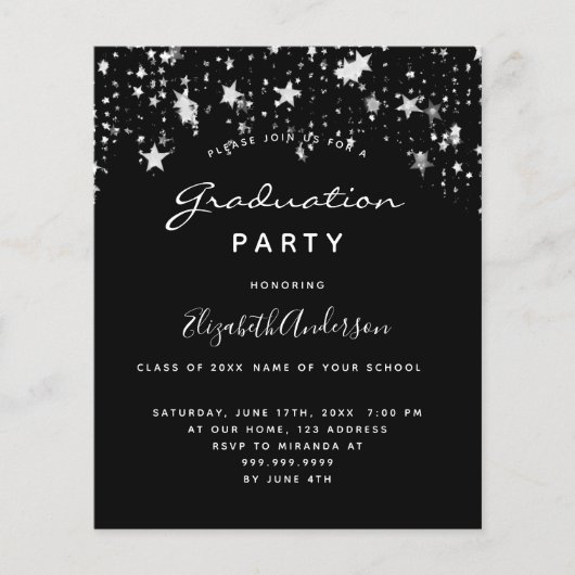 Budget afstudeerfeest zwart witte sterren 2025 (Voorkant)