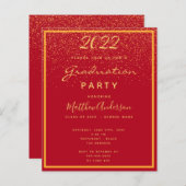 Budget Afstuderen 2025 partij rood goud uitnodigin (Voorkant / Achterkant)