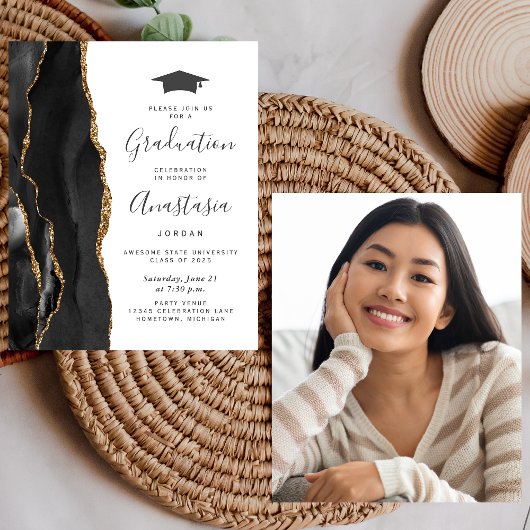 Budget Afstuderen 2025 Zwarte Agaat Foto Uitnodige