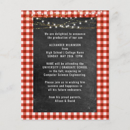 BUDGET Afstuderen BBQ Party Chalkboard Uitnodiging (Achterkant)