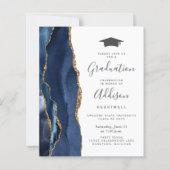 Budget Afstuderen Blauw Goud Agate Foto Uitnodigin (Voorkant)