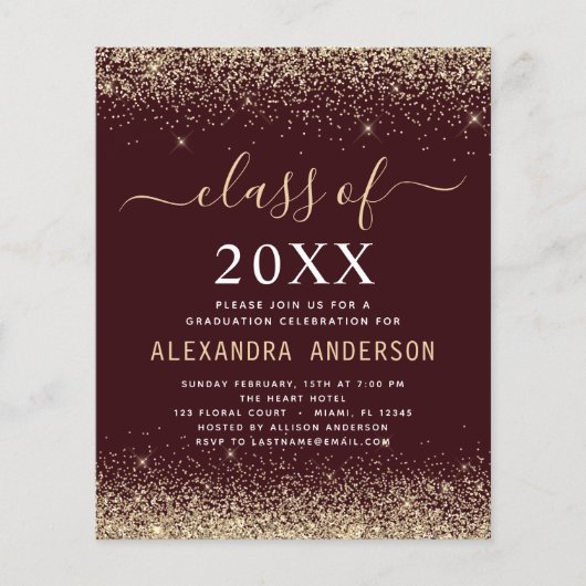 Budget Afstuderen Burgundy Gold Class of 2022 Flyer (Voorkant)