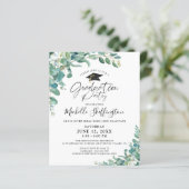 Budget Afstuderen Eucalyptus Script Uitnodiging (Staand voorkant)