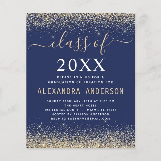 Budget Afstuderen Foto Gold Navy Blue Class 2023 Flyer (Voorkant)