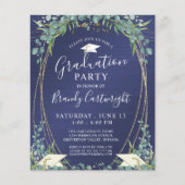 Budget Afstuderen Navy Blue Botanical Invitation (Voorkant)