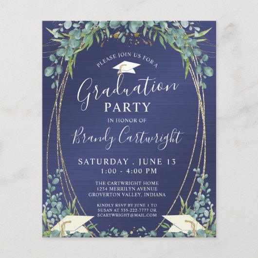Budget Afstuderen Navy Blue Botanical Invitation (Voorkant)