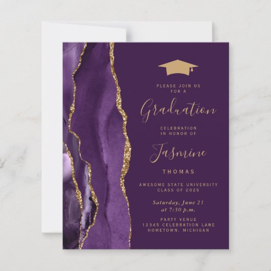 Budget Afstuderen Paarse Agaat Plum Foto Uitnodige (Voorkant)