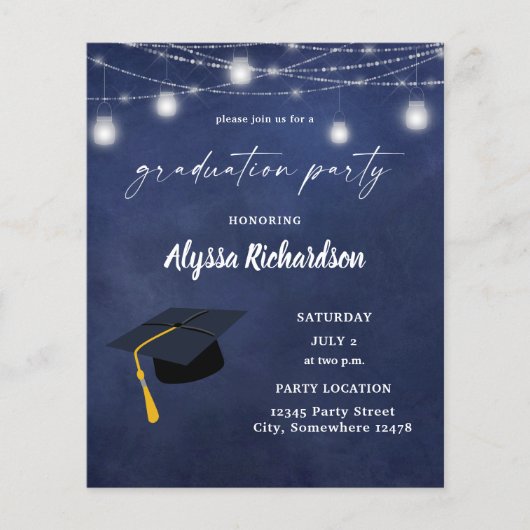 Budget Afstuderen Pet Chalkboard Partij Blauw Flyer (Voorkant)