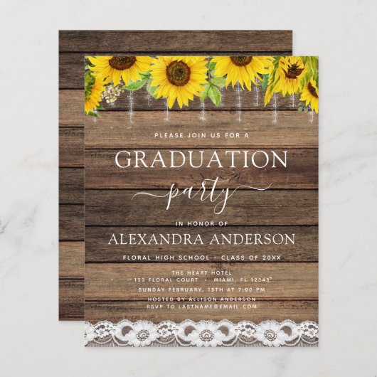 Budget Afstuderen Sunflower Rustic 2023 Uitnodigin (Voorkant / Achterkant)