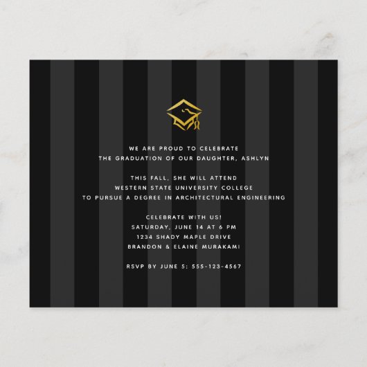 Budget afstuderen zwart goud 3 foto uitnodiging (Achterkant)