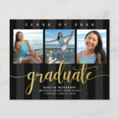 Budget afstuderen zwart goud 3 foto uitnodiging (Voorkant)