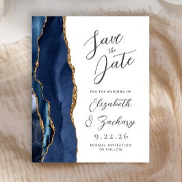 Budget Agaat Navy Blue Gold Script Save the Date