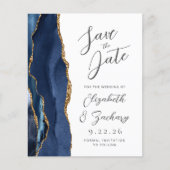 Budget Agaat Navy Blue Gold Script Save the Date (Voorkant)