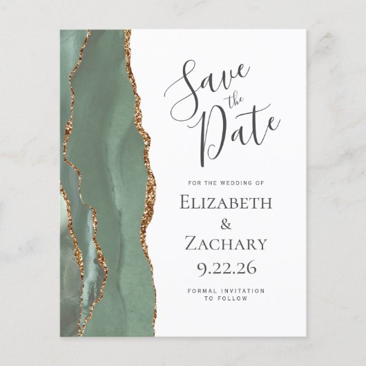 Budget Agaat Sage Green Gold Save the Date (Voorkant)