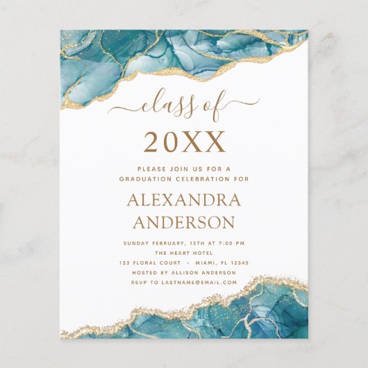 Budget Agate Afstuderen 2022 Blauwgroen Gold Blue Flyer (Voorkant)