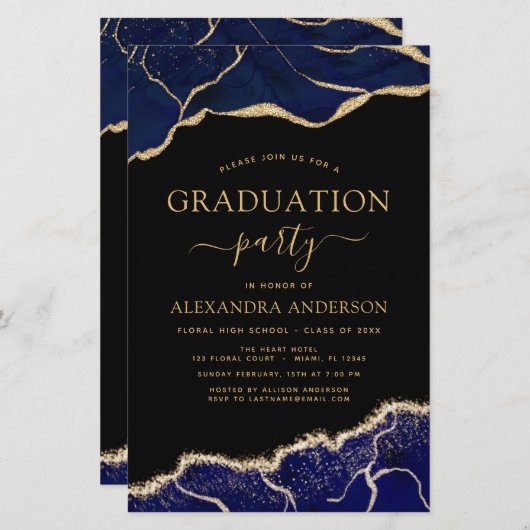 Budget Agate Afstuderen 2022 Navy Blue Gold (Voorkant / Achterkant)