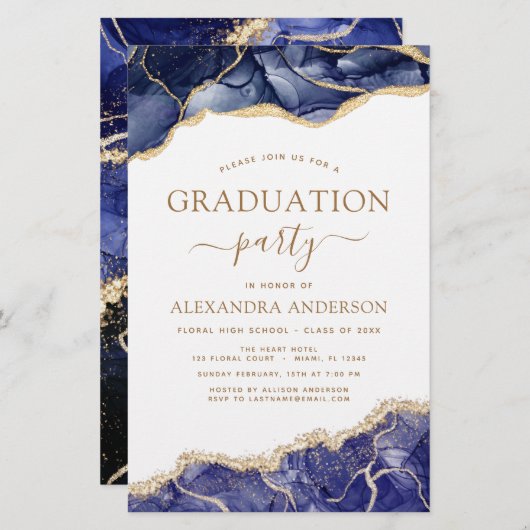 Budget Agate Afstuderen 2023 Navy Blue Gold (Voorkant / Achterkant)