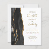 Budget Agate Black Gold Modern Wedding Uitnodiging (Voorkant)