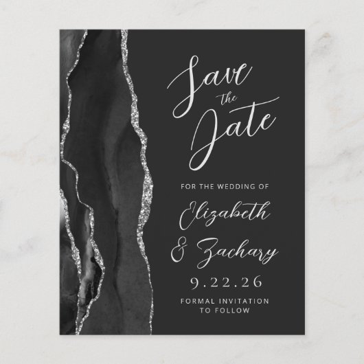 Budget Agate Black Silver Dark Save the Date (Voorkant)