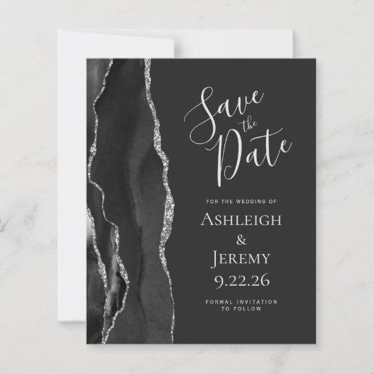 Budget Agate Black Silver Dark Save the Date (Voorkant)