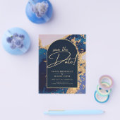 Budget Agate Blauw Gouden Trouw Save the Dates Flyer (Enkel)