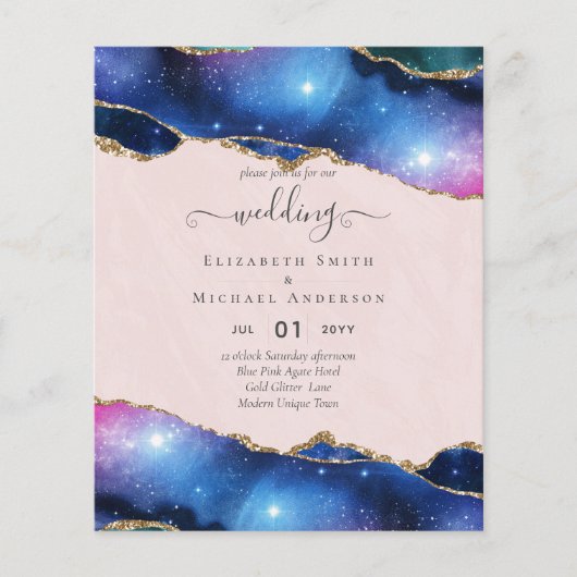 BUDGET AGATE Blauw Paars Roze Goud Huwelijks UITNO Flyer (Voorkant)
