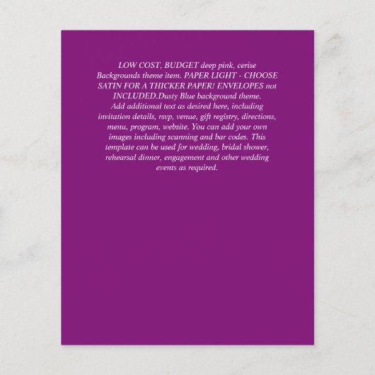 BUDGET AGATE Blauw Paars Roze Goud Trouw UITNODIGI Flyer (Achterkant)