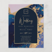 Budget Agate Blauwe Gouden Trouw Uitnodiging QR Co (Voorkant)