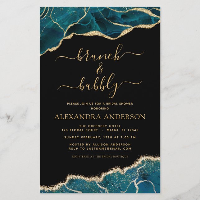 Budget Agate Blauwgroen Brunch en Bubble Vrijgezel (Voorkant)