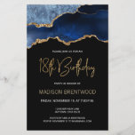 Budget Agate Blue Gold 18th Birthday Invite<br><div class="desc">Deze trendy 18e verjaardagsuitnodiging kenmerkt een waterverf afbeelding van een agate geode in schaduwen van blauw met faux goudhoogtepunten. De woorden "18th Birthday" staan in faux goudglitter in het decoratieve moderne handschrift. Pas het met de naam van de eer in gouden gekleurde teksten en de details in wit aan. Aan...</div>