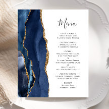 Budget Agate Blue Gold Wedding Menu