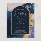 Budget Agate Blue Gold Wedding nodigt QR Code RSVP (Voorkant)